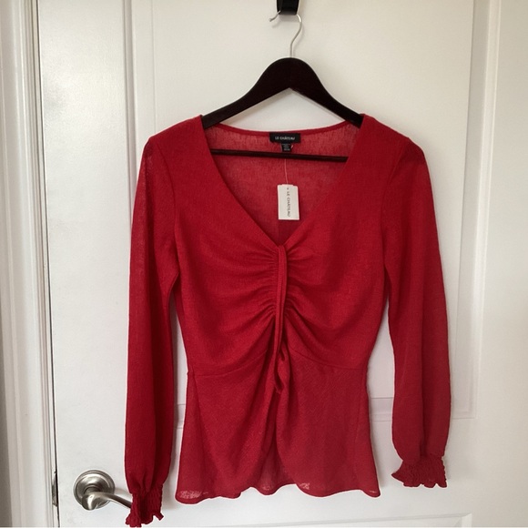 Le chateau Red peplum sheer blouse - Picture 1 of 5